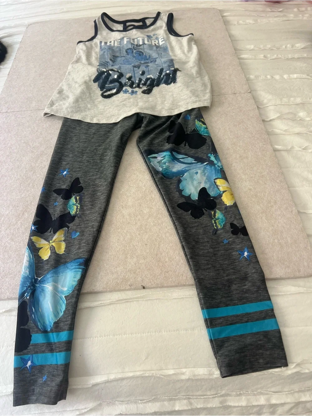 Justice Girls. The Future Is Bright” Tank Top & Butterfly Leggings Set